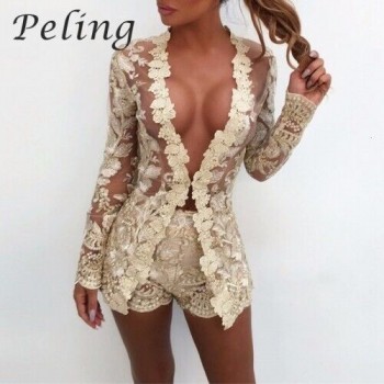 Embroidery Sexy Two Piece Sets Women Lace V Neck Hollow Out Cardigan And Shorts